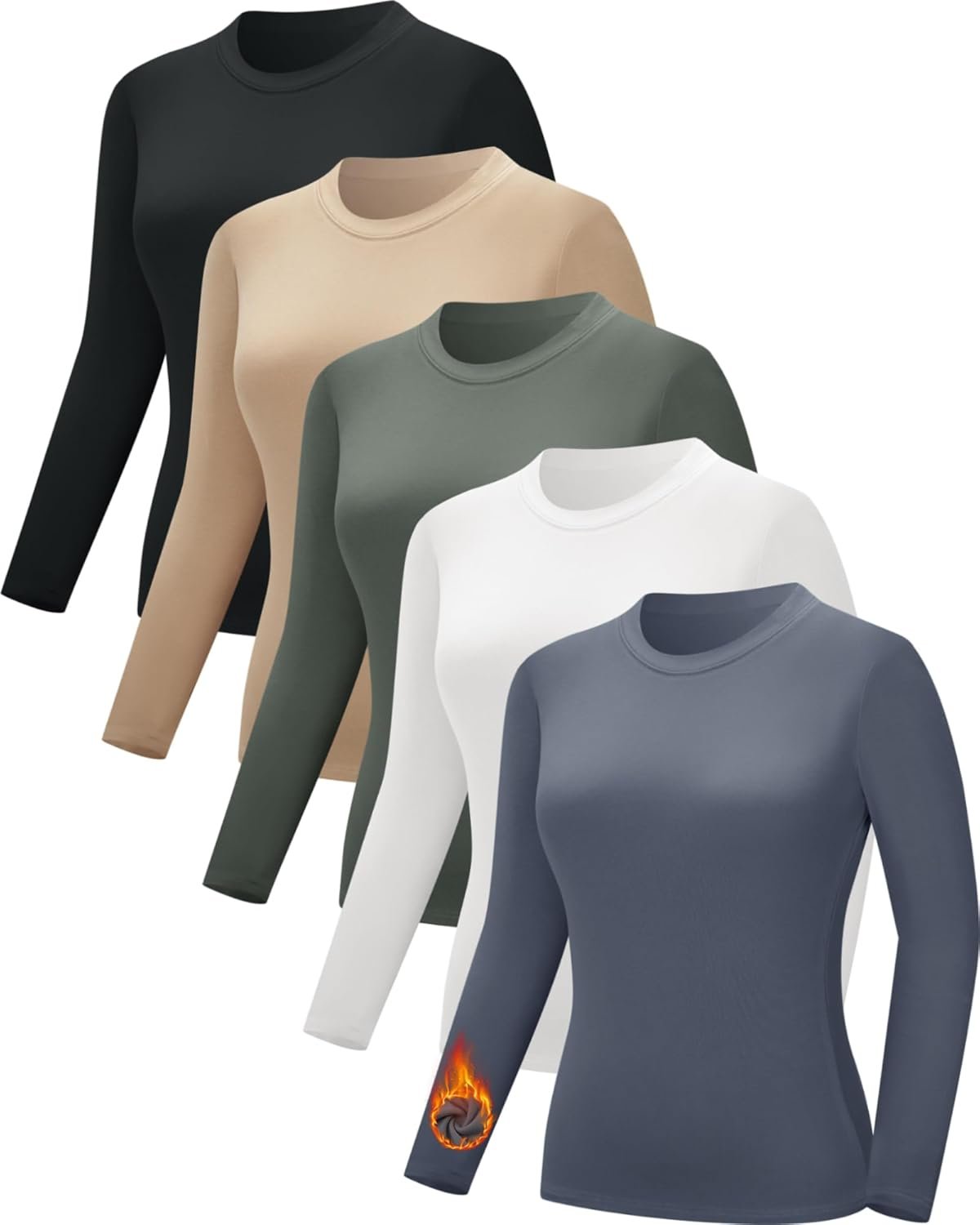 CE’ CERDR 3/5 Pack Womens Long Sleeve Thermal Shirts Crew Neck Fleece Lined Basic Fitted Workout Going Out Underscrubs Tops