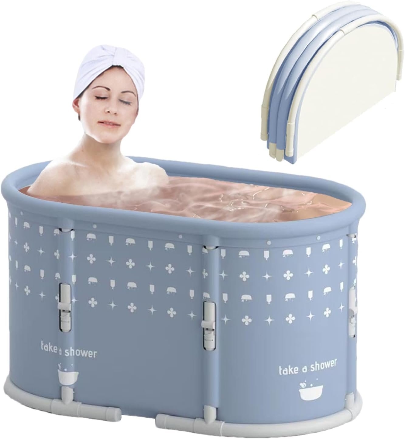 Portable Bath Tub No Installation, Foldable Bathtub for Adults, Separate Hot SPA Tub for Shower Stall, Non-Inflatable Ice Folding Bathubs, Family Soaking Baths (Gray, 37.4×21.6×21.6 inch)