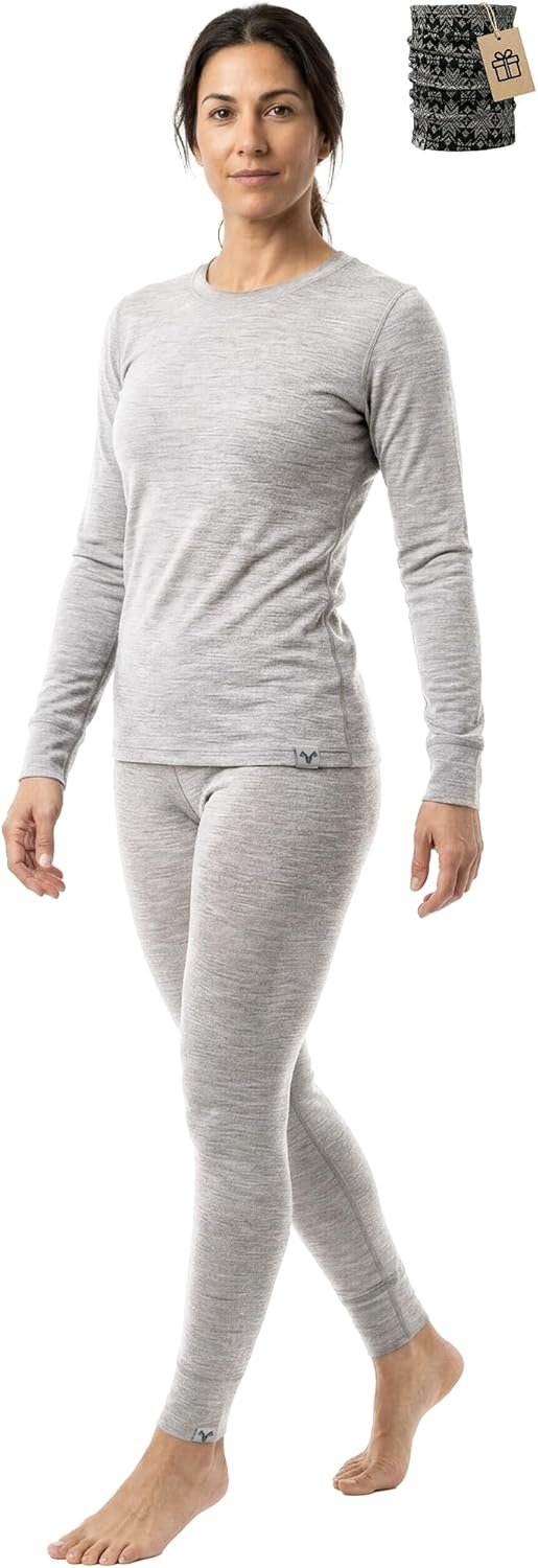MERINNOVATION Merino Wool Base Layer Set for Women Size L 100% Merino Wool Thermal Underwear Sets Lite – Midweight Top, Bottom