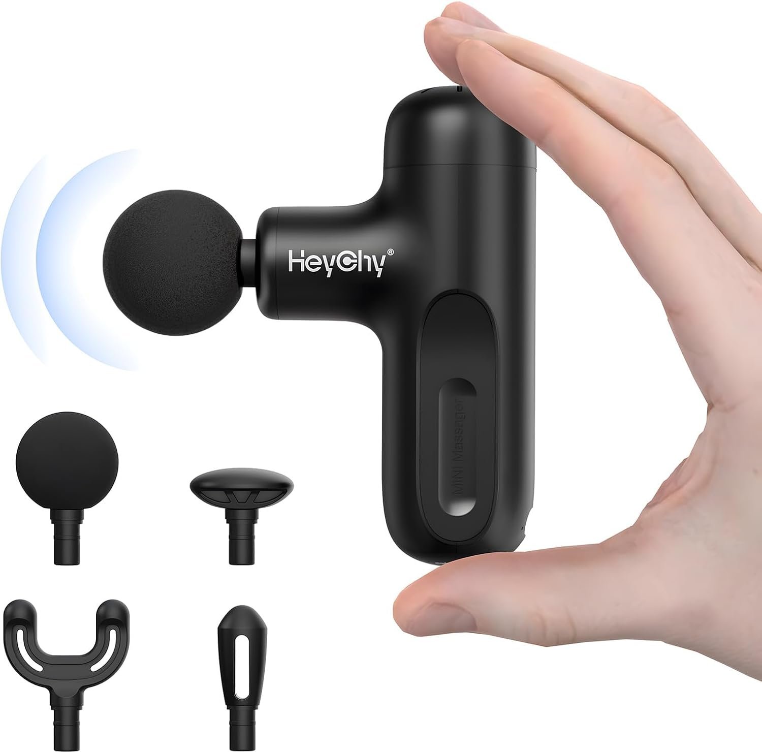 HEYCHY Super Mini Massage Gun Deep Tissue, Handheld Muscle Massager with 4 Heads, Percussion Travel Size Massager Gun FSA Eligible for Men Women Back Relief, Quiet for Home, Gym, Office,HSA, Black