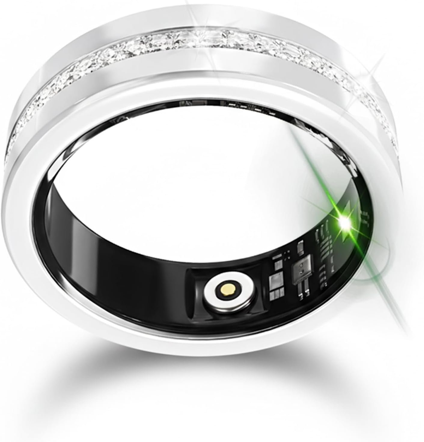 Diamond Smart Ring for Women, Fitness & Vital Signs Monitoring, Sleep Tracker, Remote Photography, No Subscription, Ladies Gift, iOS & Android(Silver,7#)