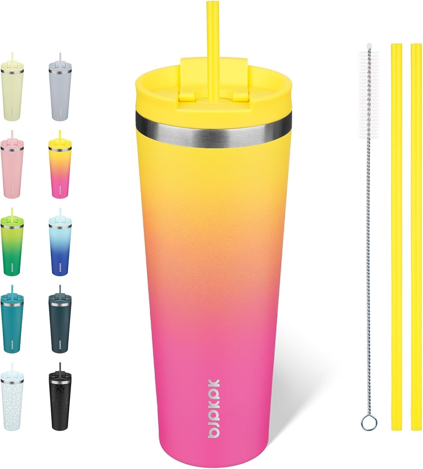 BJPKPK 26oz Stainless Steel Insulated Tumbler With lid And Straw Travel Coffee Thermal Tumblers Cup For Women And Men,Pink Yellow Rose
