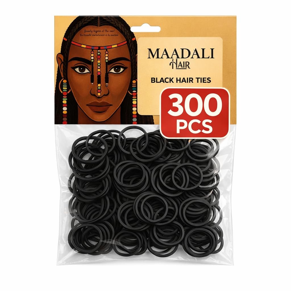 300 Black Hair Ties – Small Strong Rubber Bands for Thick, Curly & Afro Hair, Braids, Ponytails & Protective Styles – No Breakage Hair Elastics bands for Women & Girls – MAADALI