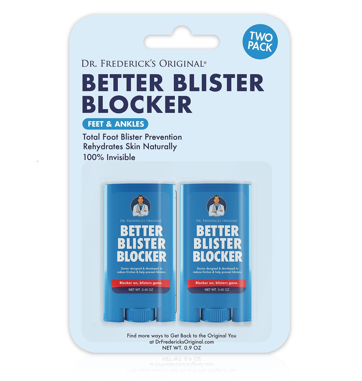 Dr. Frederick’s Original Better Blister Blocker – 2 Sticks (0.9 oz) – Doctor-Developed Anti-Chafing Stick for Blister Prevention – Sweat-Resistant, Non-Greasy Balm for Feet, Thighs, Bra Lines & More