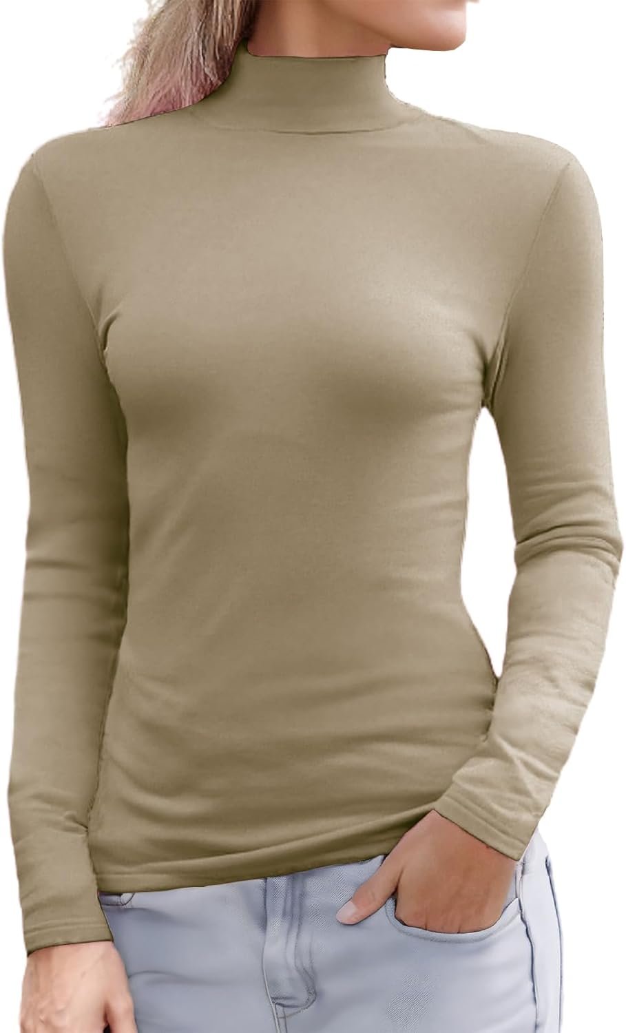 Abardsion Women’s Long Sleeve Mock Turtleneck Shirts 2025 Fleece Lined Base Layer Slim Fit Thermal Underwear Tops