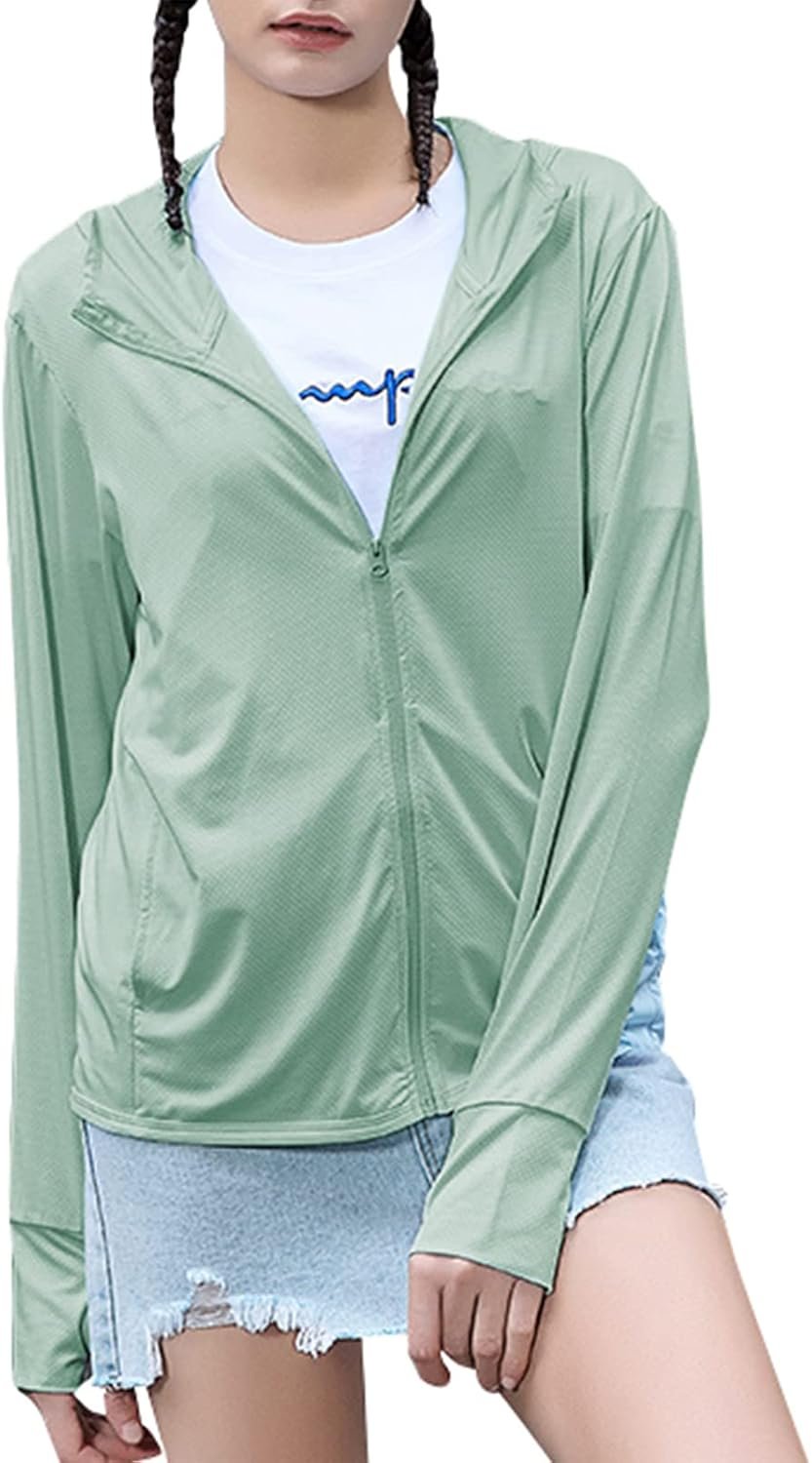 Women’s UPF 50+ UV Sun Protection Clothing Zip Up Lightweight Hoodie Hiking Sun Shirt