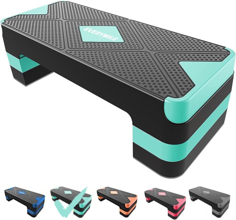 EVERYMILE Aerobic Exercise Step, Adjustable Aerobic Stepper for Exercise, Workout Step Platform, Step Up Box, 26.5″ Step Deck with 4” 6” 8” Adjustable Height Risers, Women Home Gym Fitness