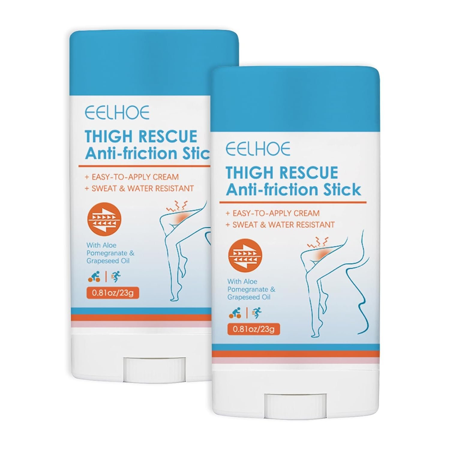 Anti Chafing Stick for Thighs, 2-Pack 0.8oz Each, Friction Reducing Balm for Inner Thighs, Bra Straps, Waistbands | Daily Anti Friction | Travel Size,Vacation Essentials