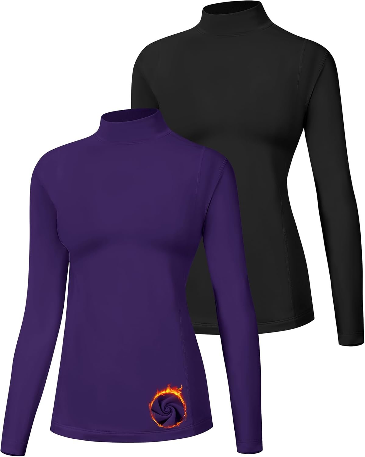 Runhit Women’s Thermal Shirt Fleece Mock Turtle Neck Long Sleeve Compression Athletic Base Layer Tops Cold Weather Gear