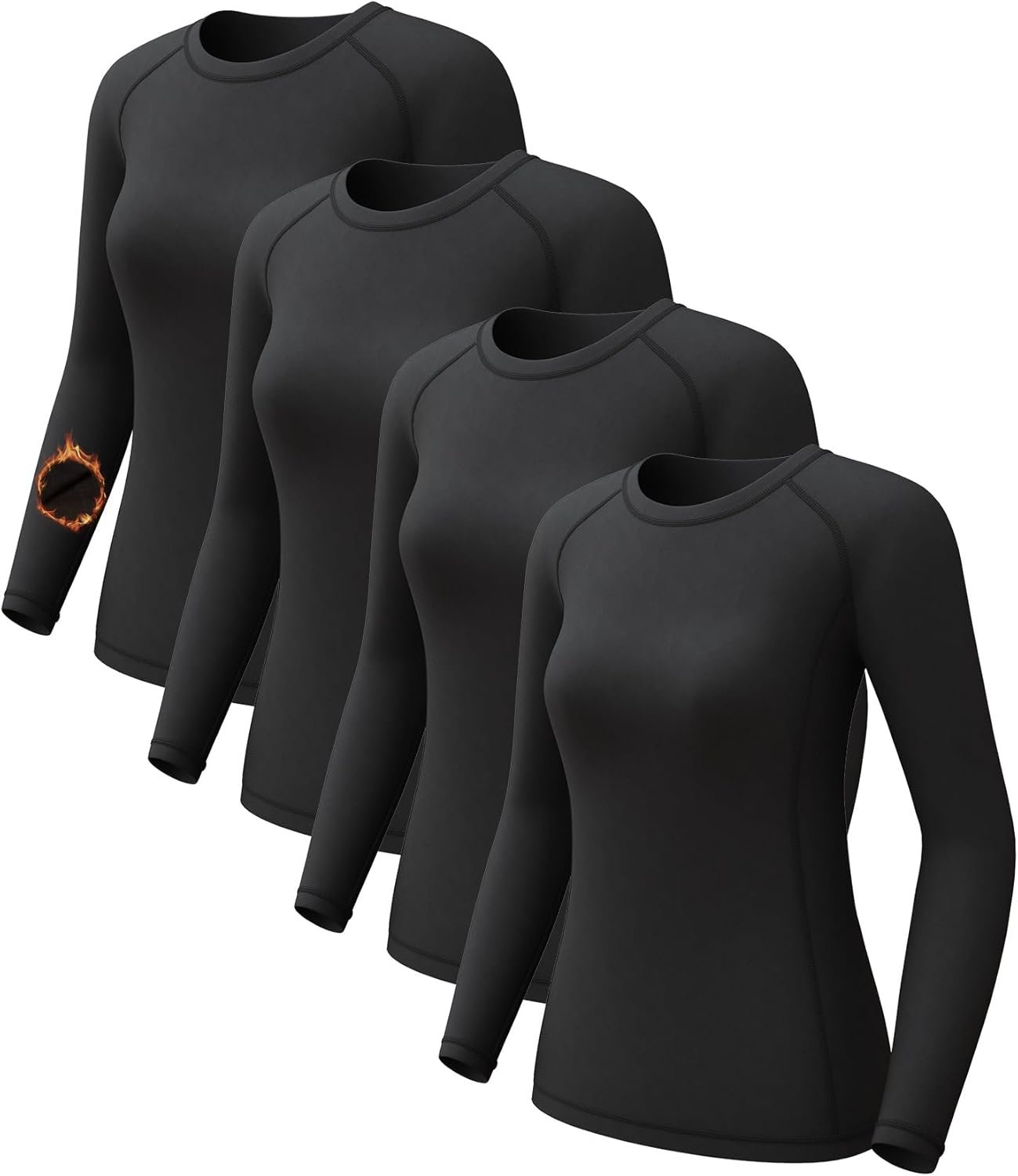 Women’s Long Sleeve Compression Shirts, Dry Fit Workout Athletic Sun Protection Cooling Tops for Yoga Running Gym 2 4 Pack