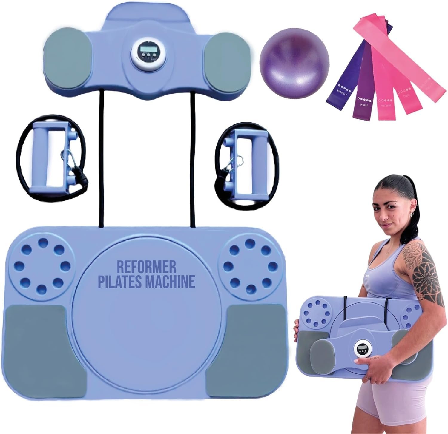 Pilates Board Portable Reformer Set Pilates Kit with Resistance Bands Ball for Home Workout Fitness Abs Glutes Women Foldable Multifunction Pilates Machine