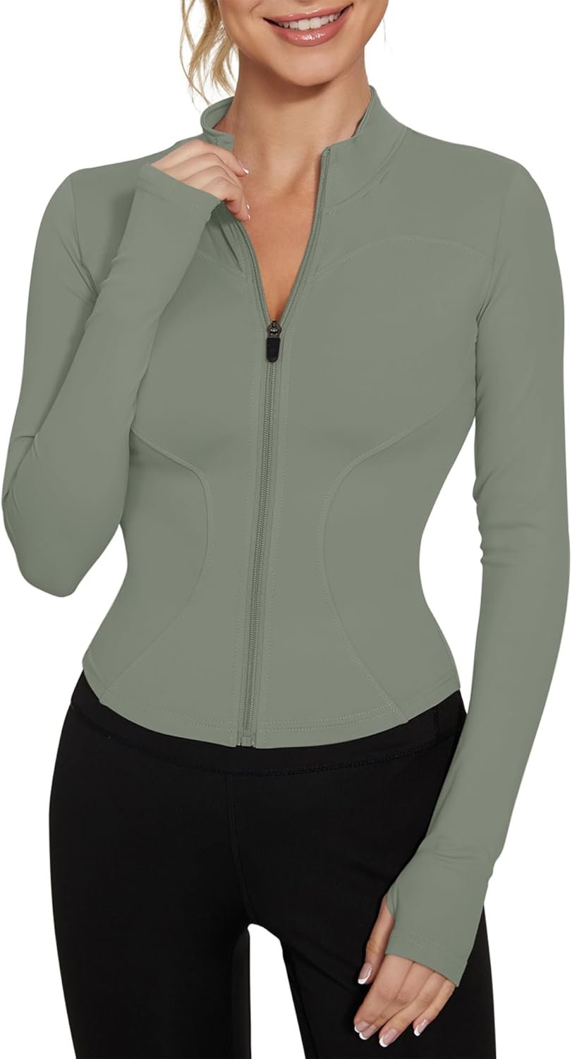 LUYAA Women’s Workout Jacket Lightweight Zip Up Yoga Jacket Cropped Athletic Slim Fit Tops