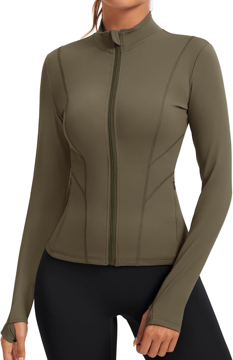 Rapbin Women’s Slim Fit Workout Jackets Full Zip Long Sleeve Running Athletic Tops Yoga Shirts with Thumb Holes