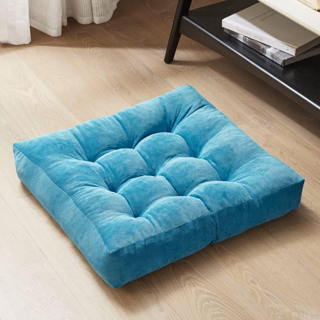 Degrees of Comfort Meditation Floor Pillow, Square Large Pillows Seating for Adults, Tufted Corduroy Thick Cushion for Living Room Tatami, Turquoise, 22×22 Inch