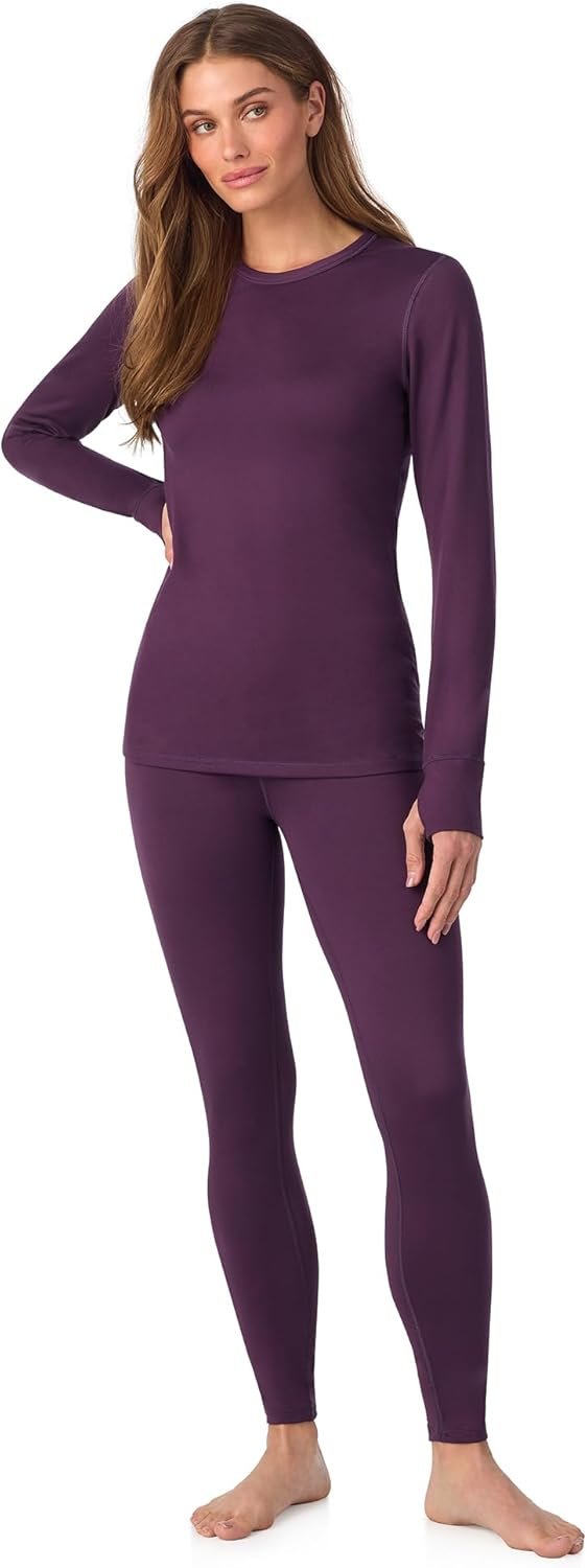 Cuddl Duds Womens Heavyweight Cold Weather Fleece Lined Thermal Set – Long Sleeve Top & Leggings – Winter Lounge Sets