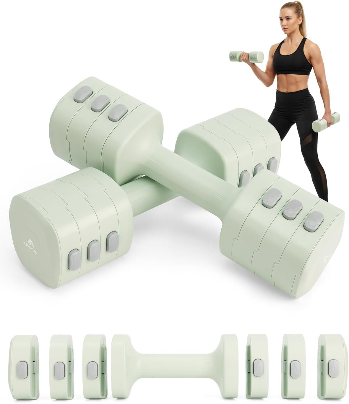 Abahub Dumbbell Set for Home Gym, 4 in 1 Adjustable Weights Dumbbells Set with Kettlebell Grip Converter for Women