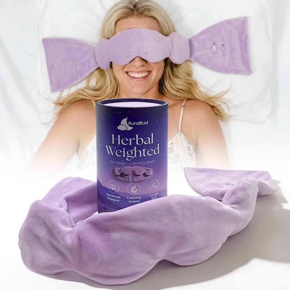 Weighted Eye Mask – Premium Plush Herbal Sleep Mask with 0.5 lb Naturally Lavender Pack for Heat or Cold Use, Contoured Full-Wrap Comfort, 100% Blackout for Rest & Travel (Lavender)