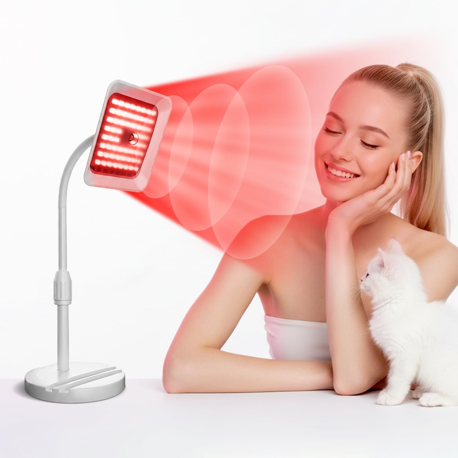 Red Light Therapy for Face and Body, 3 Wavelength 660nm 730nm 850nm Infrared Light Therapy Desk Lamp with 360°Adjustable Head & Phone Stand for Home Office Travel Portable Use, Ideal Gift for Women
