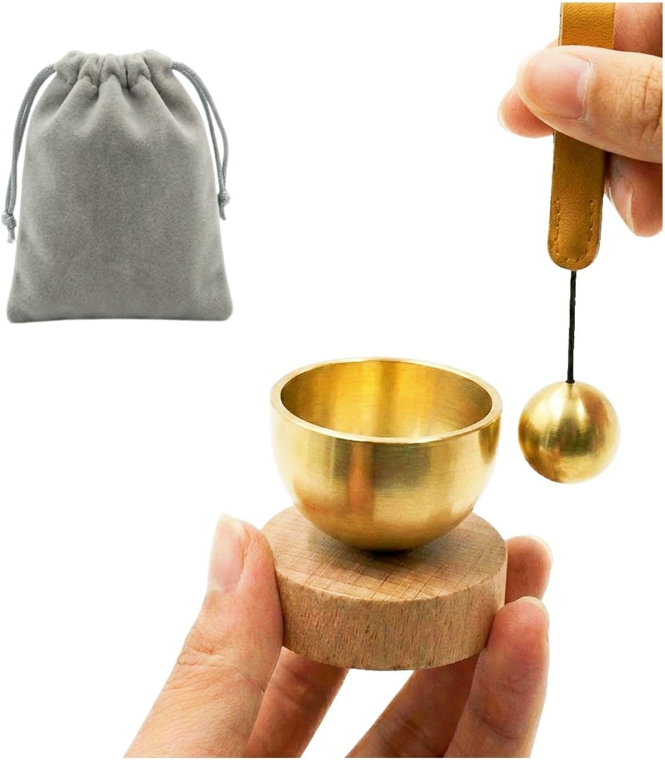 Mini Singing Bowl Set, Small Portable Brass Meditation Sound Bowl with Copper Striker Ball & Drawstring Pouch, for Yoga, Mindfulness, Relaxation, Chakra & Spiritual Gift (1.6 inch, SMALL SIZE)
