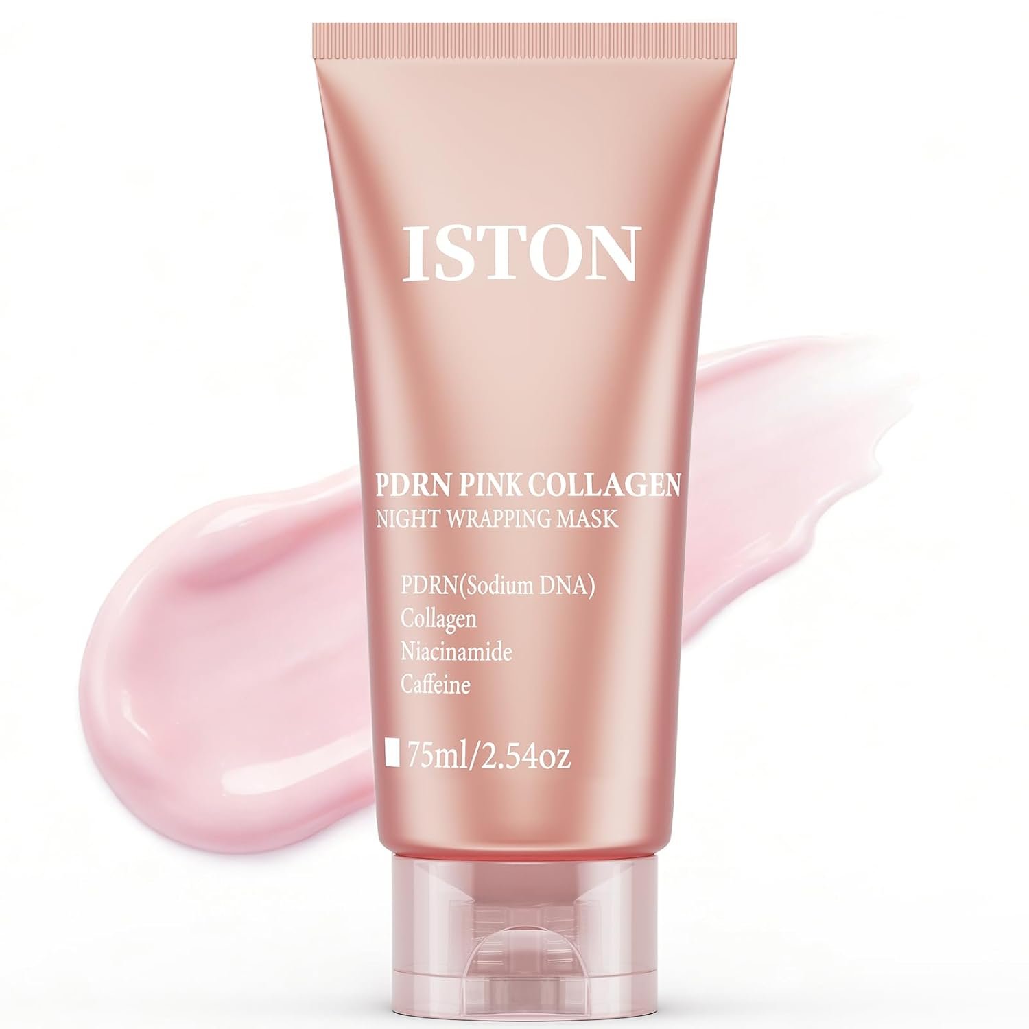 ISTON Collagen Face Mask with PDRN Salmon DNA,Caffeine|Firming,Depuffing & Hydration|Overnight Peel Off Facial Mask,2.54 fl.oz