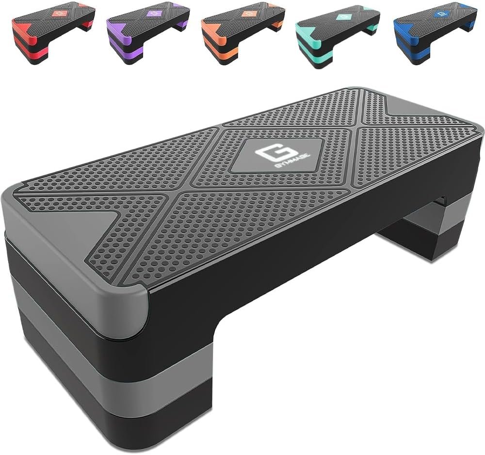 GYMMAGE Aerobic Exercise Step, Adjustable Aerobic Stepper for Exercise, Workout Step Platform for Step Up, 26.5″ Step Deck with 4” 6” 8” Adjustable Height Risers, Women Home Gym Cardio Fitness