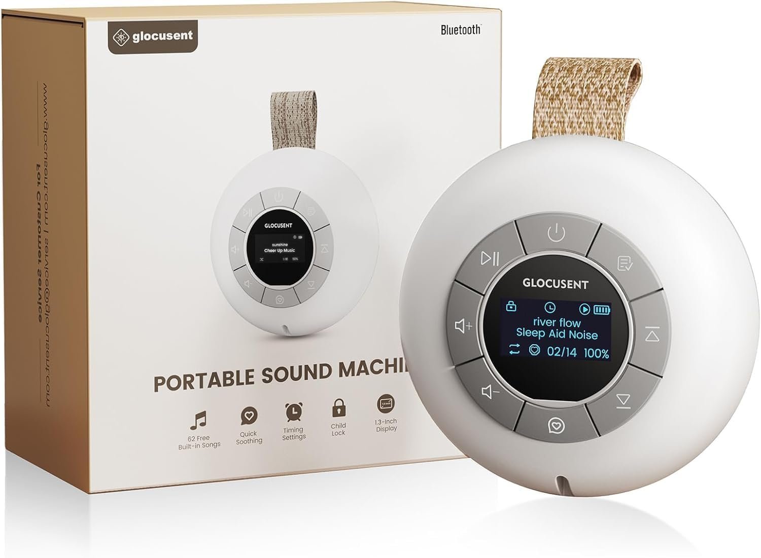 Glocusent Portable Sound Machine for Baby Kids Adults – 62 Sounds & 5W Speaker White Noise Machine for Sleeping, 30-hr Lasting Rechargeable Sound Machine with 4 Timer, Suitable for Home Travel