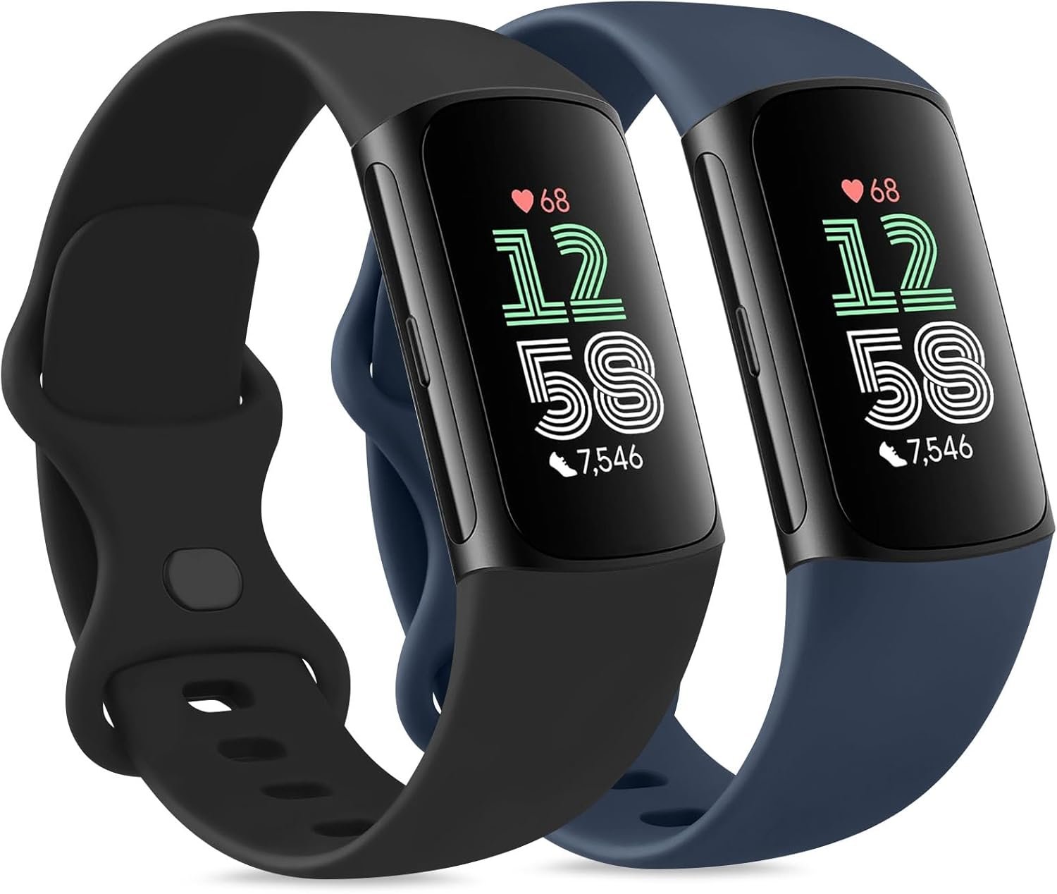2 Pack Bands for Fitbit Charge 6 Bands Women Men, Classic Soft Straps Replacement Sport Wristbands for Fitbit Charge 5 Fitness & Health Tracker