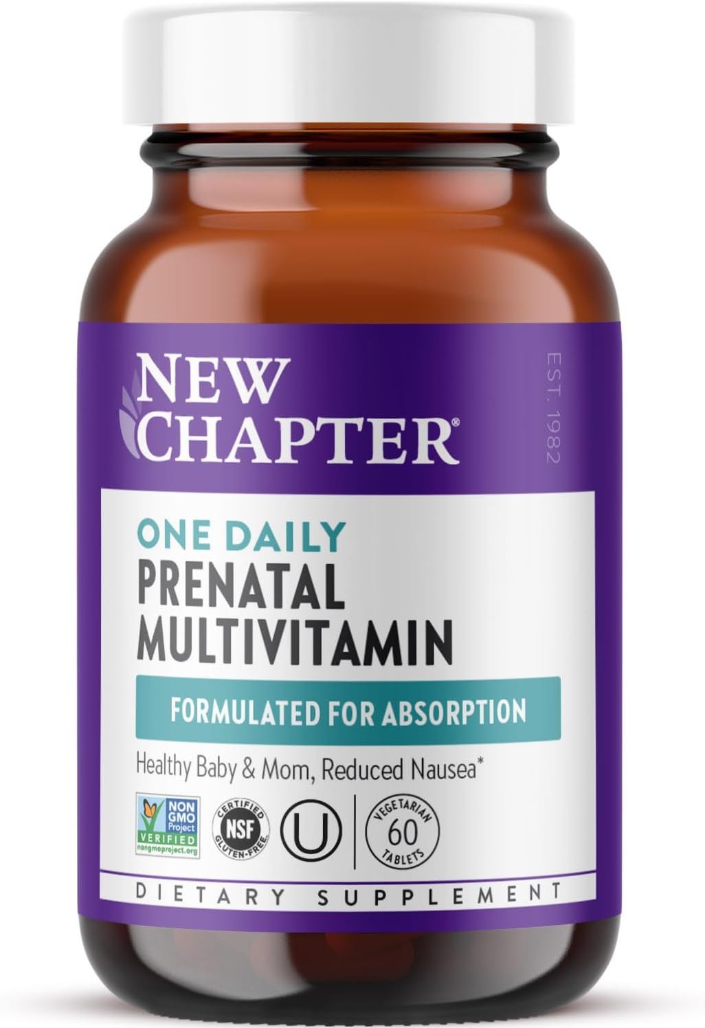 New Chapter Prenatal Vitamins, One Daily Prenatal Multivitamin with Methylfolate + Choline for Healthy Mom & Baby, Gluten Free & Non-GMO, 60 Count