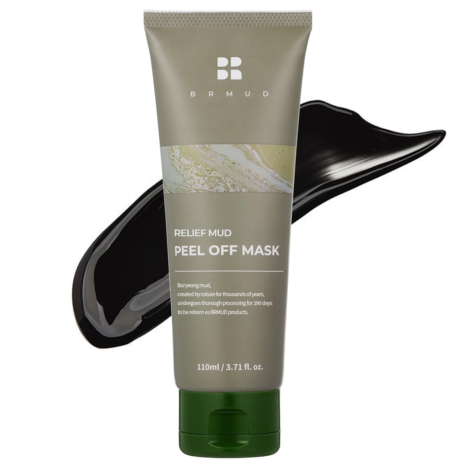 BRMUD Relief Mud Peel Off Mask – Gentle, Hypoallergenic, Exfoliating Deep Pore Blackhead Cleanser & Sebum Control – Korean Skincare for All Skin Types (3.72 fl oz)