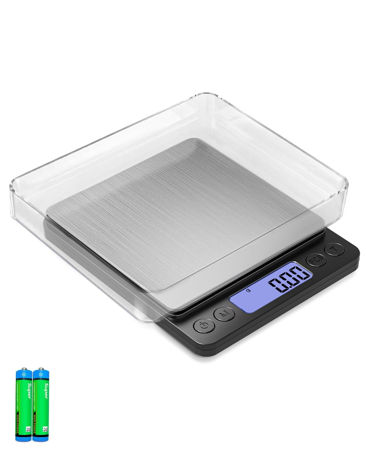 Digital Gram Scale, 500g/0.01g Accuracy, Small Size Kitchen Food Scale with 9 Units, Mini Jewelry Scale for Gold, Coins, Coffee, Powder, Includes 2 AAA Batteries and 2 Trays (Black)