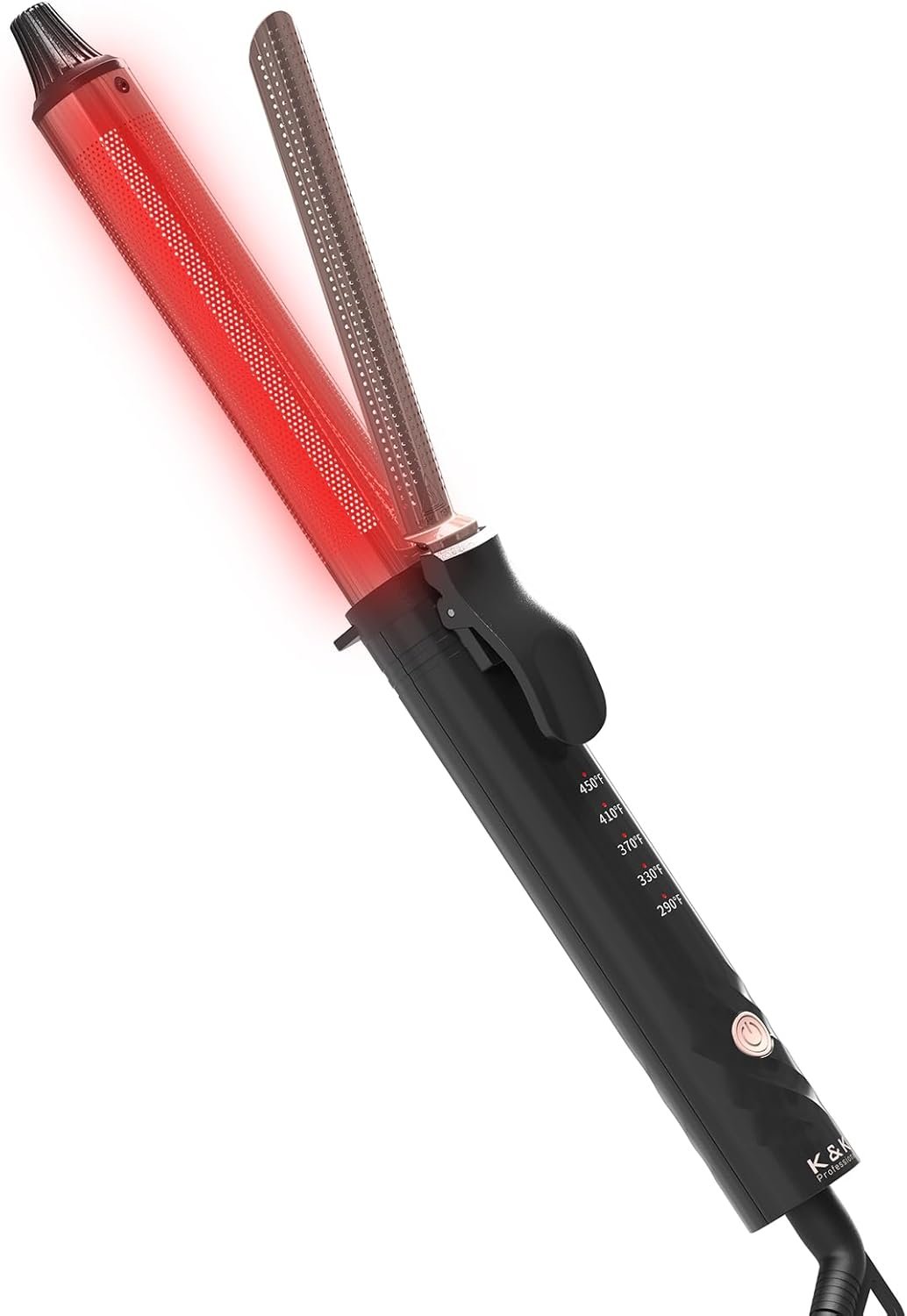 K&K 1.1inch 1-Infrared Professional Infrared Hair Curling Iron Heater Ceramic Barrel that Stays Hot 1.1 Inch Hair Iron Curler for Medium to Large Curls Travel-Ready International Dual Voltage.