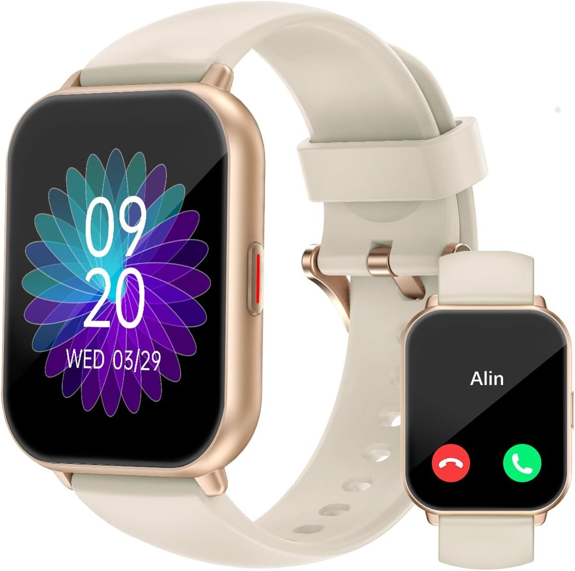 RUIMEN Smart Watches for Women Men (Answer/Make Calls, 2 Bands Included), 1.8″ Smartwatch for iOS/Android Phones, Fitness Tracker Heart Rate/Sleep Monitor Digital Watch Waterproof Milky White