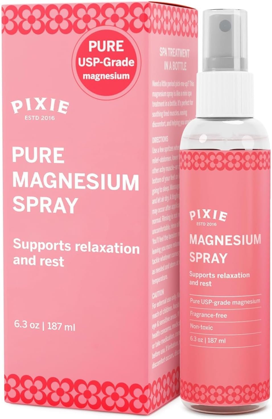 Pixie Pure Magnesium Oil Spray for Feet & Body – USP Grade Magnesium Chloride – Fast-Absorbing, Non-Toxic Topical Spray – Spa-Quality Muscle Support & Relief for Feminine Care (6.3 Ounce (Pack of 1))