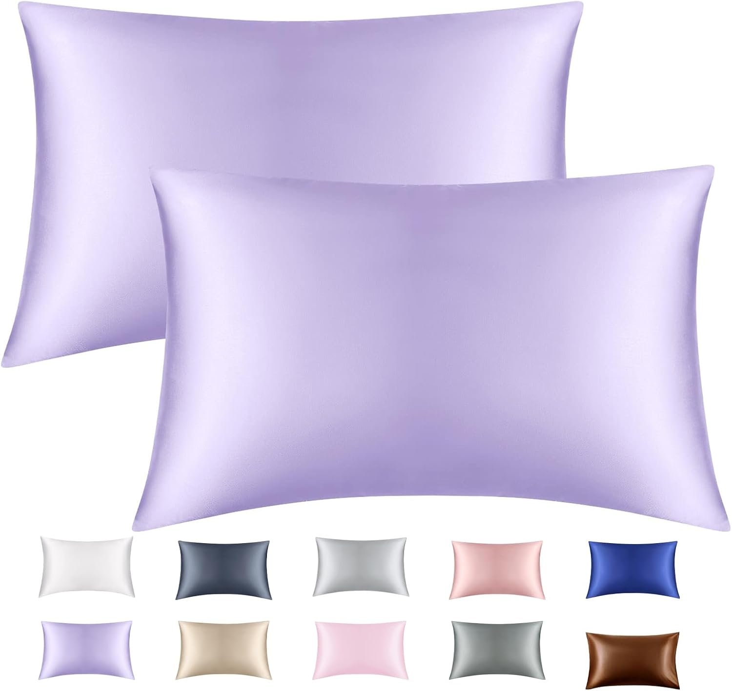Lavender Purple Silk Satin Pillowcase Set of 2, Soft Satin Pillowcases for Women’s Hair, Envelope Closure (20×26 Inches)