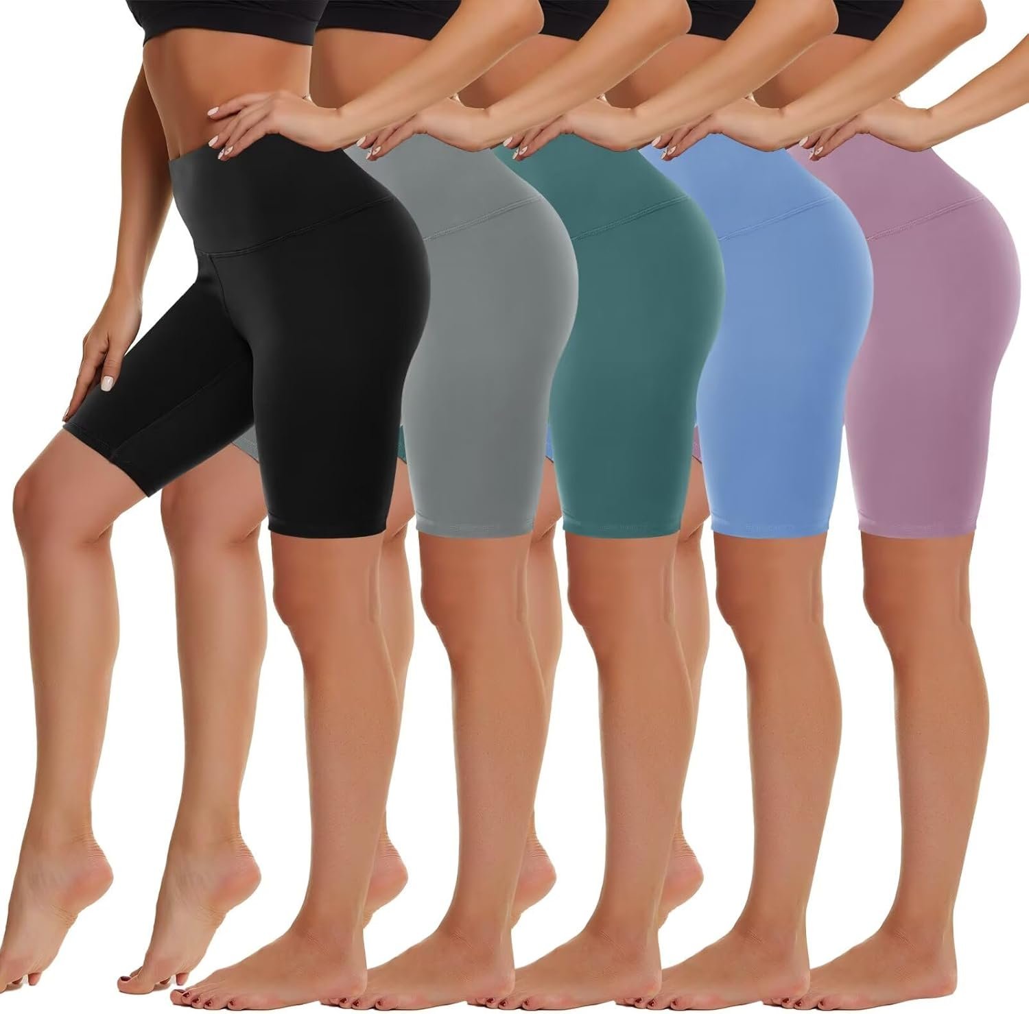 5 Pack Biker Shorts Women – 5″/8″ High Waist Spandex Workout Yoga Running Athletic