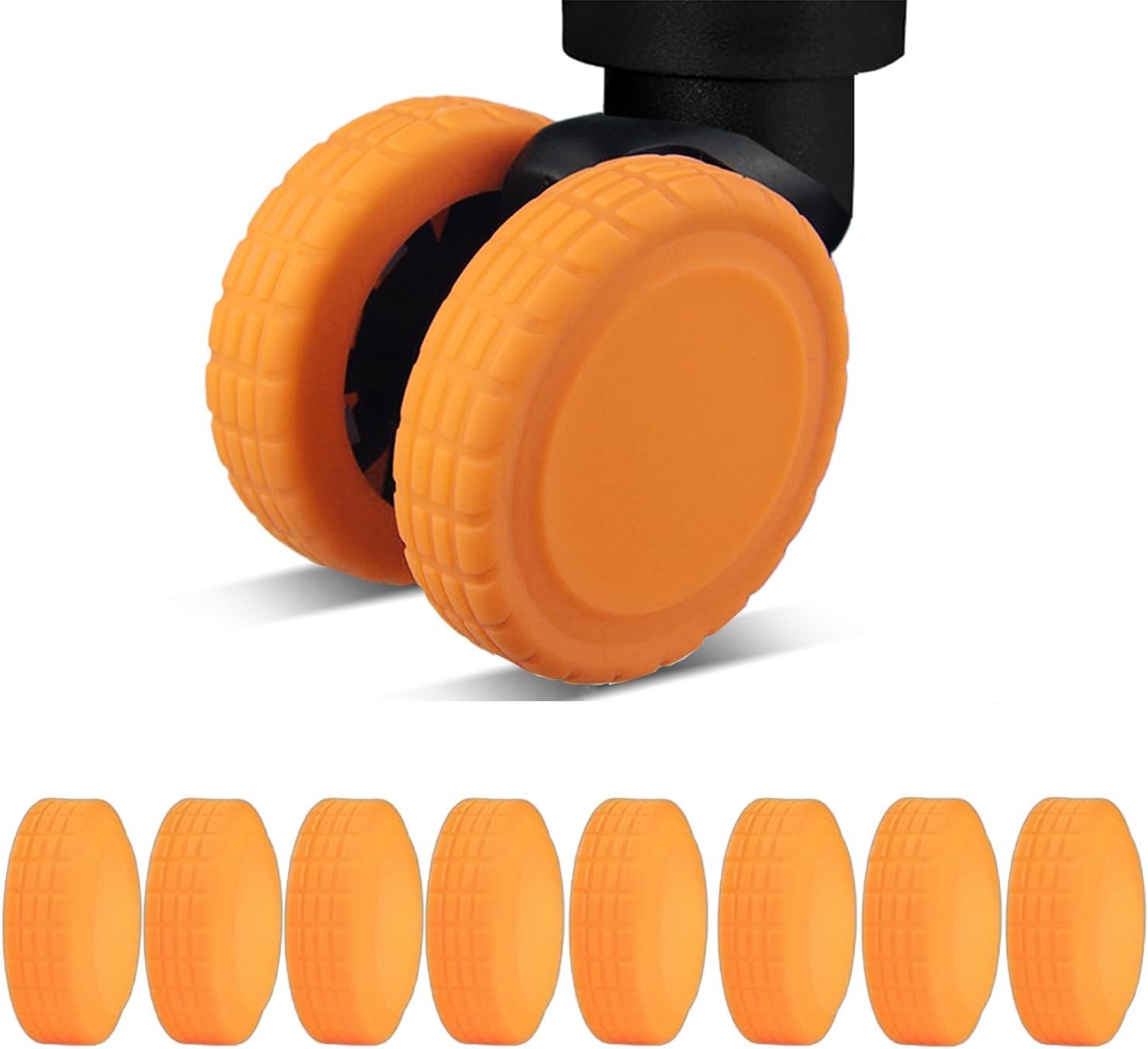 Coraltree 8Pcs Luggage Wheel Covers Silicone Protectors for 2-2.2″ Spinner Wheels, Wear-Resistant & Anti-Noise Travel Accessories, Suitcase Wheel Covers (Orange)