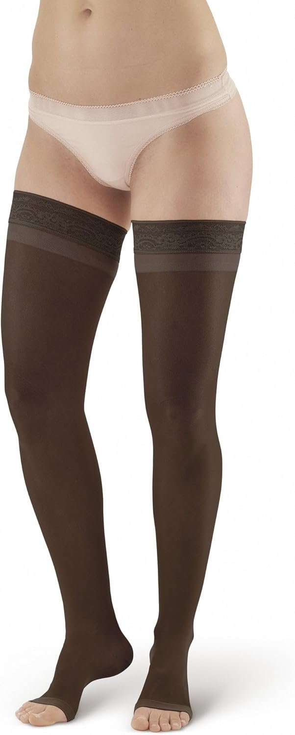 Ames Walker AW Style 48 Sheer Support 20-30 mmHg Firm Compression Open Toe Thigh High Stockings w/Top Band