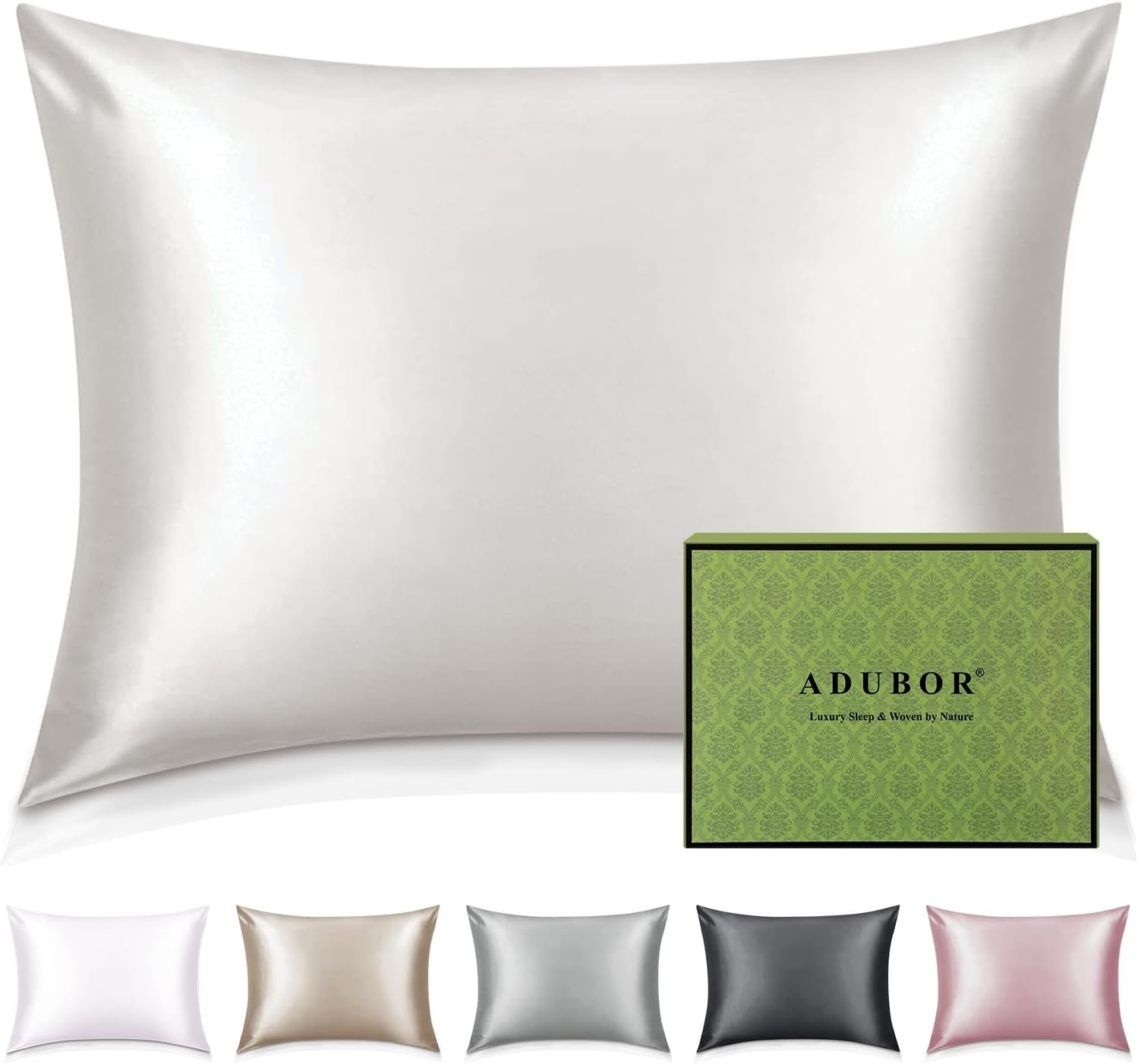 Adubor 100% Silk Pillowcase – Mulberry Silk Pillow Cases, 22 Momme 6A Grade Fibers, Silk Pillow Case for Hair and Skin Health, with Hidden Zipper (Standard 20”×26”, Ivory White, 1PC)