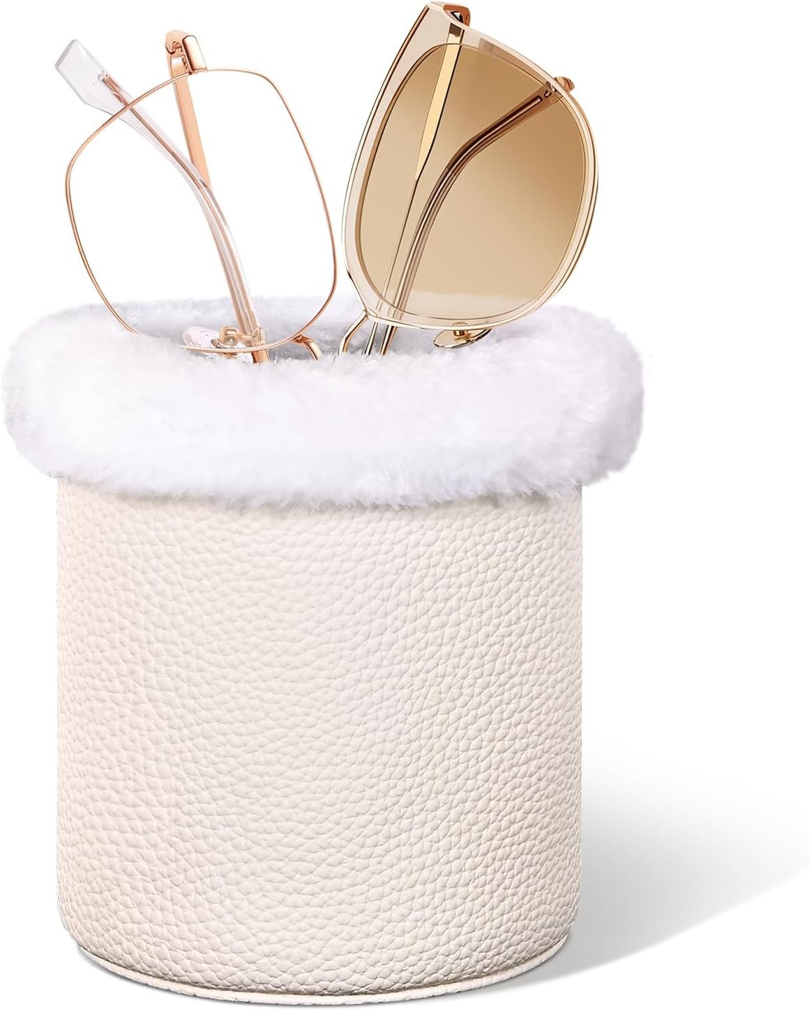 Plush Lined Glasses Holder,Protective Leather Eyeglass Case,Anti-Scratch Eyeglass Holder Stand for Nightstand,Office Desk,Cream White