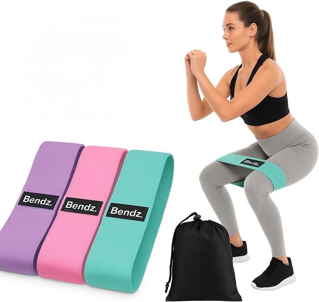 Resistance Bands for Women – Booty Bands Set of 3 with Carry Bag – Fabric Exercise Bands for Glutes, Legs & Hips – Light/Medium/Heavy – Bendz