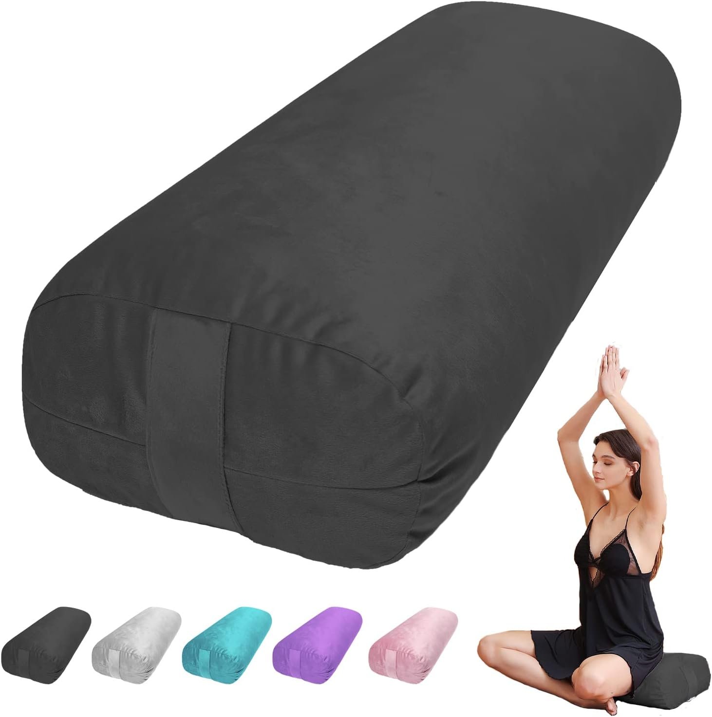 Yoga Bolster Pillow for Restorative & Yin Yoga – Meditation Pillow with Velvet Cover – Rectangular