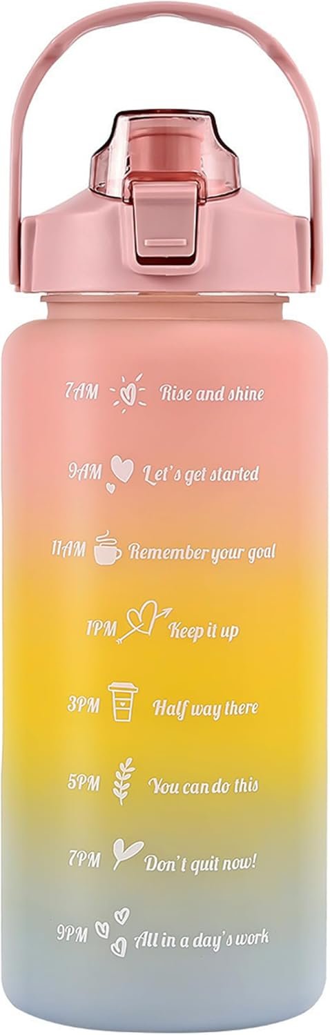 64 oz Motivational Water Bottle with Straw & Time Marker, Large BPA Free Leakproof Water Jug, Half Gallon Sports Water Bottle for Gym, Fitness, Hiking & Outdoor (Pink)
