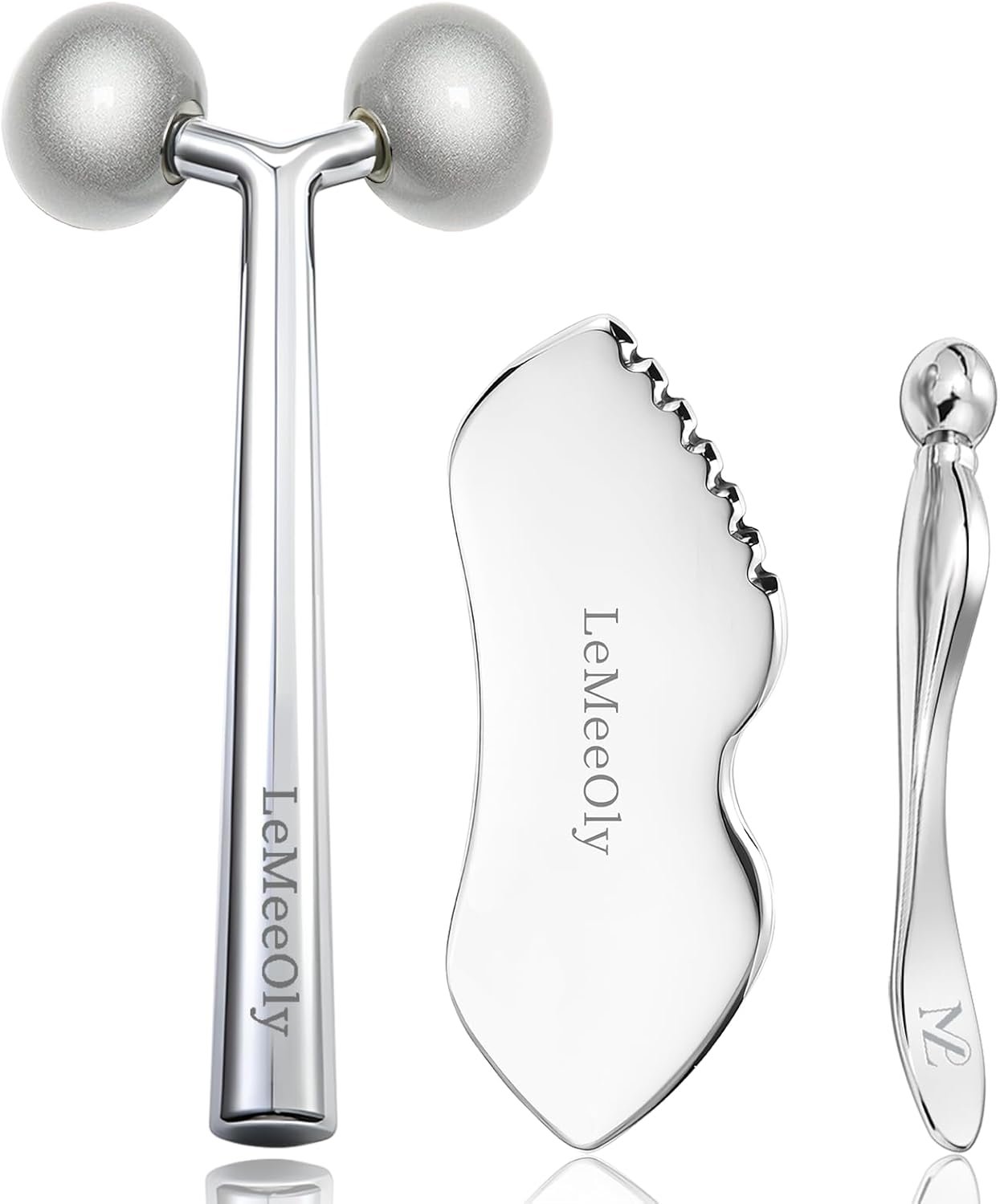 LeMeeOly 2Pcs Gua Sha Facial Tools Stainless Steel, Detailer GuaSha Set for Face and Neck, Natural Skin Care Metal Gua Sha Lymphatic Drainage Face Massage Tool, Gift for Women