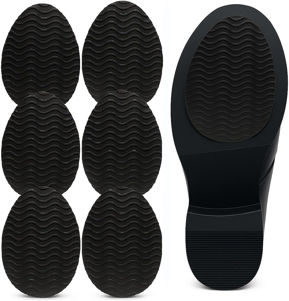 Non-Skid Shoe Pads – 3″ × 4.3″ Anti-Slip Sole Protectors for Dress Shoes & Leather Soles – Self-Adhesive Grip Pads (Black, 3 Pairs)