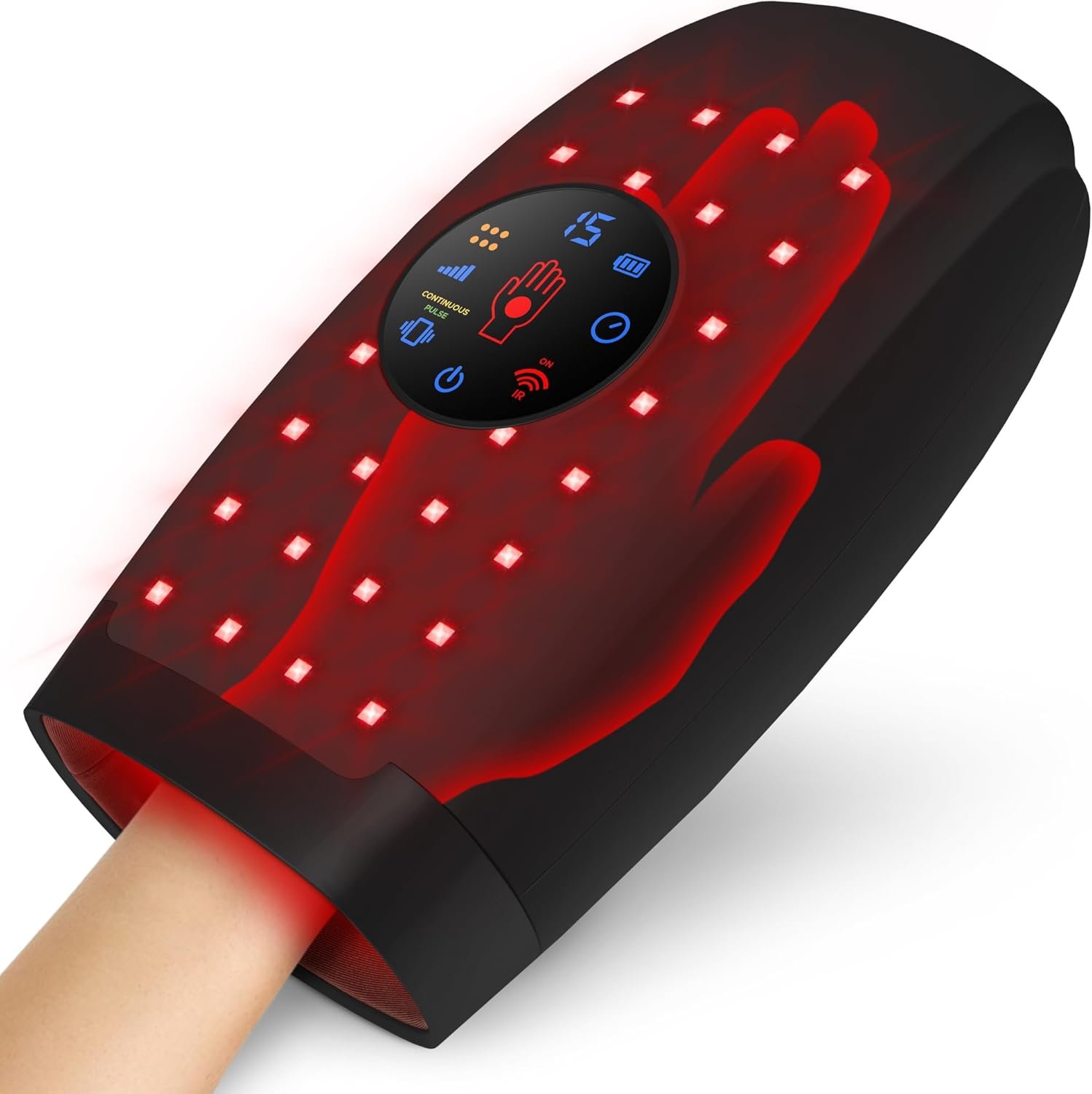 Lunix LX37 Carpal Tunnel & Wrist Pain Relief Device, Touchscreen Red Light Therapy for Hands with Arthritis, Cordless Air Compression Hand Massager, Charcoal Black