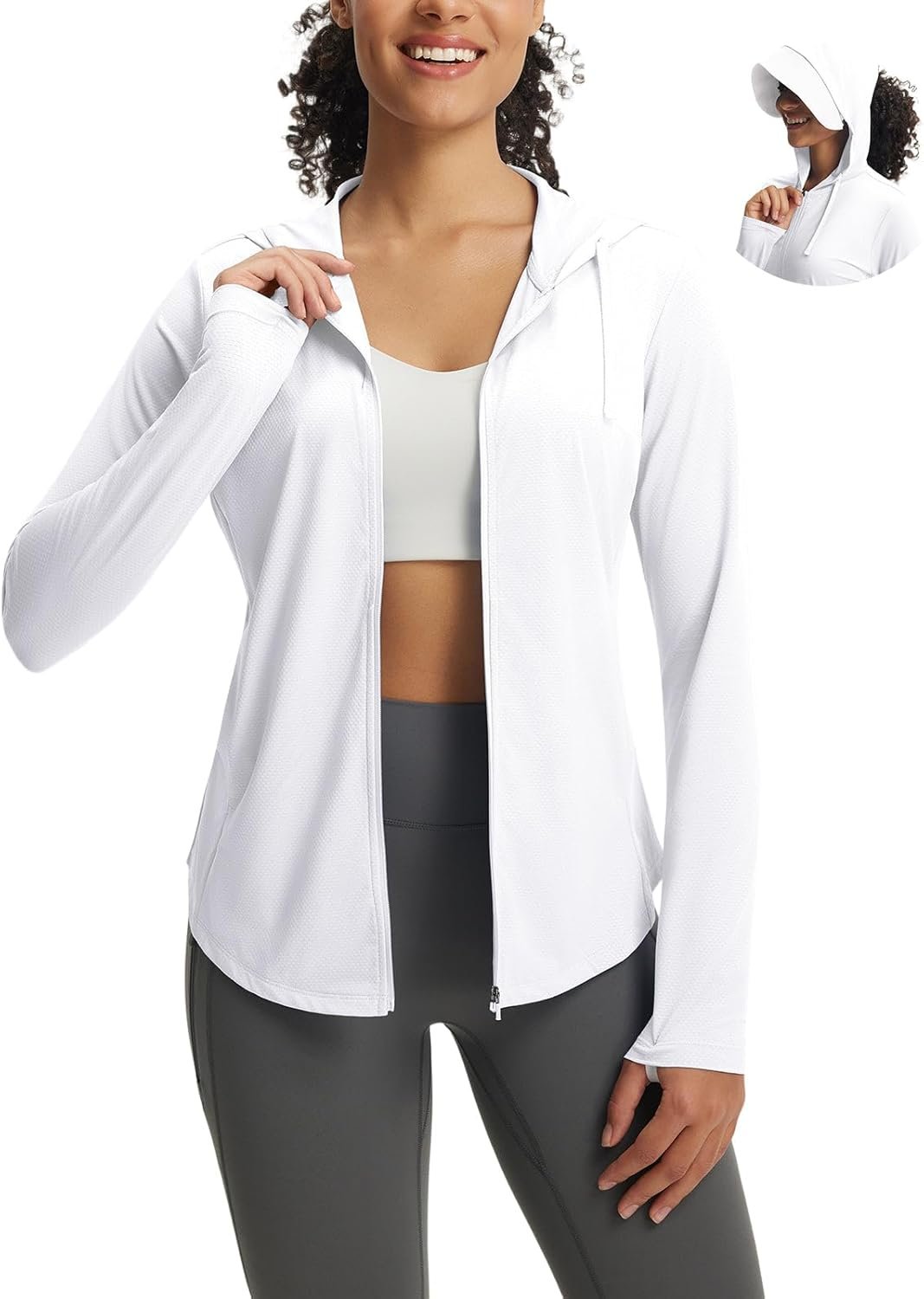 baleaf Women’s Sun Jacket with Removable Brim UPF 50+ Lightweight UV SPF Shirts Long Sleeve Full Zip Up Hoodie Outdoor Hiking