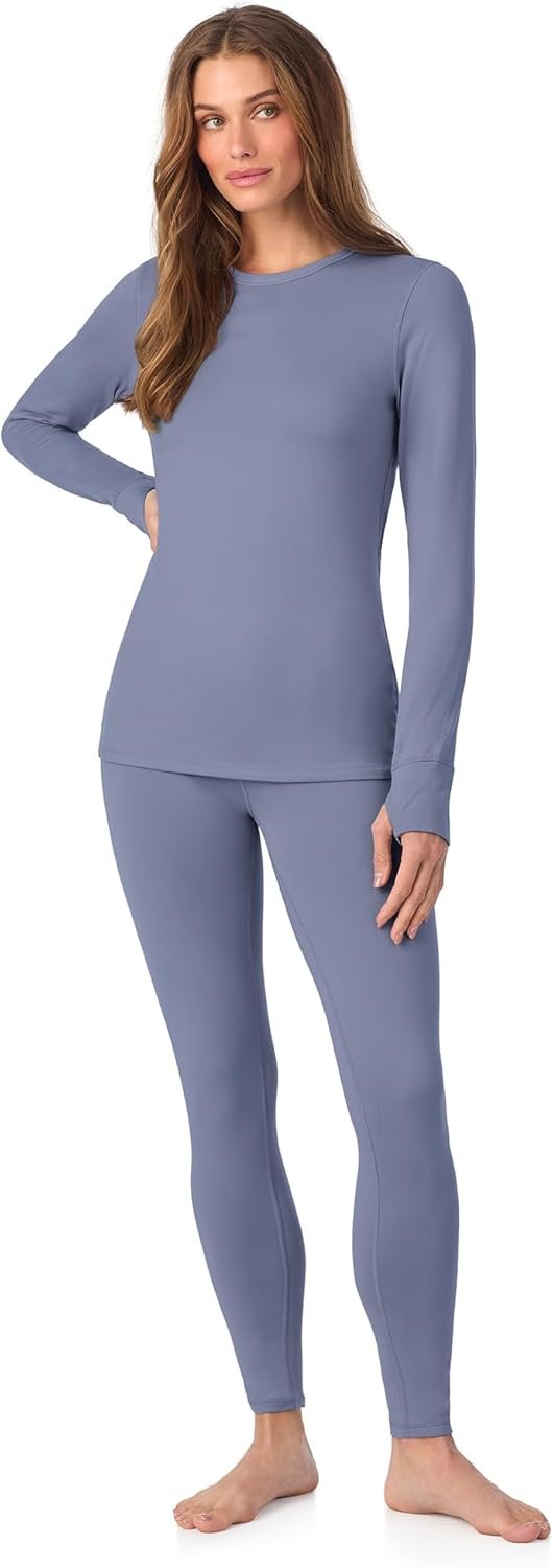 Cuddl Duds Womens Heavyweight Cold Weather Fleece Lined Thermal Set – Long Sleeve Top & Leggings – Winter Lounge Sets