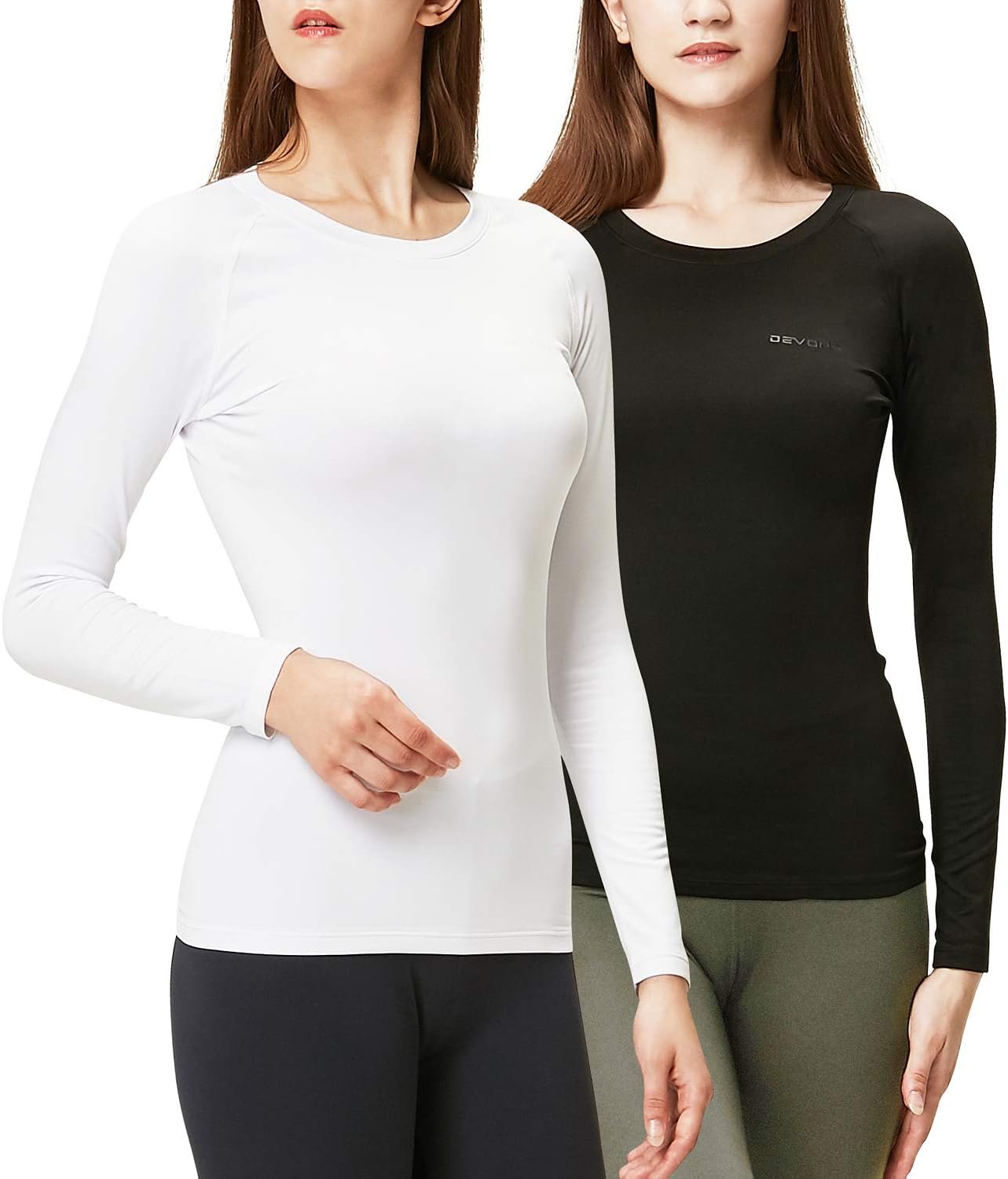 DEVOPS Women’s 2 Pack Thermal Long Sleeve Shirts Compression Baselayer Tops