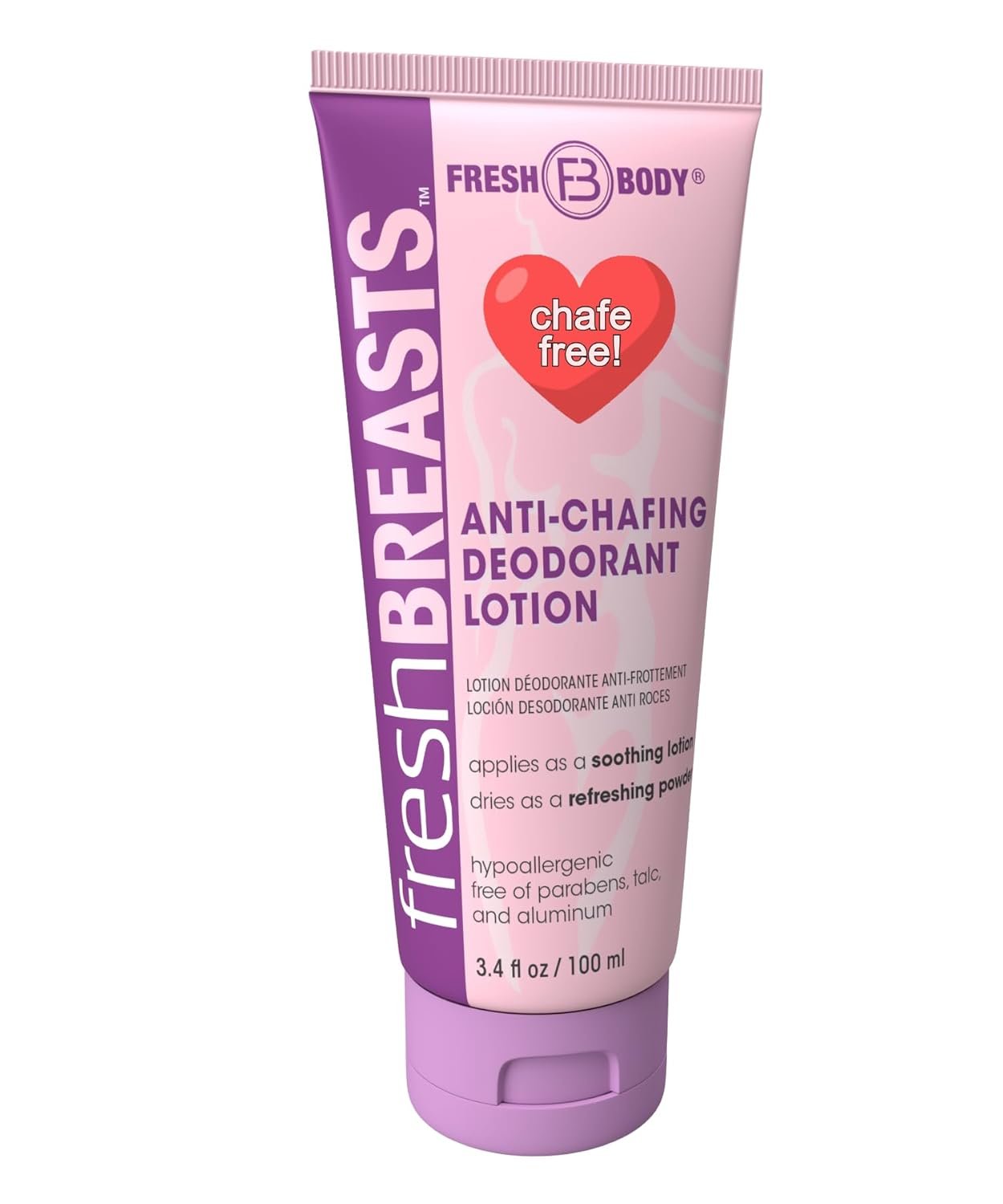 Fresh BREASTS Anti Chafe Cream Lotion to Powder, 3.4oz – Chafing Deodorant for Women, Inner Thighs & Areas that Sweat, No Talc, Aluminum or Added Fragrance
