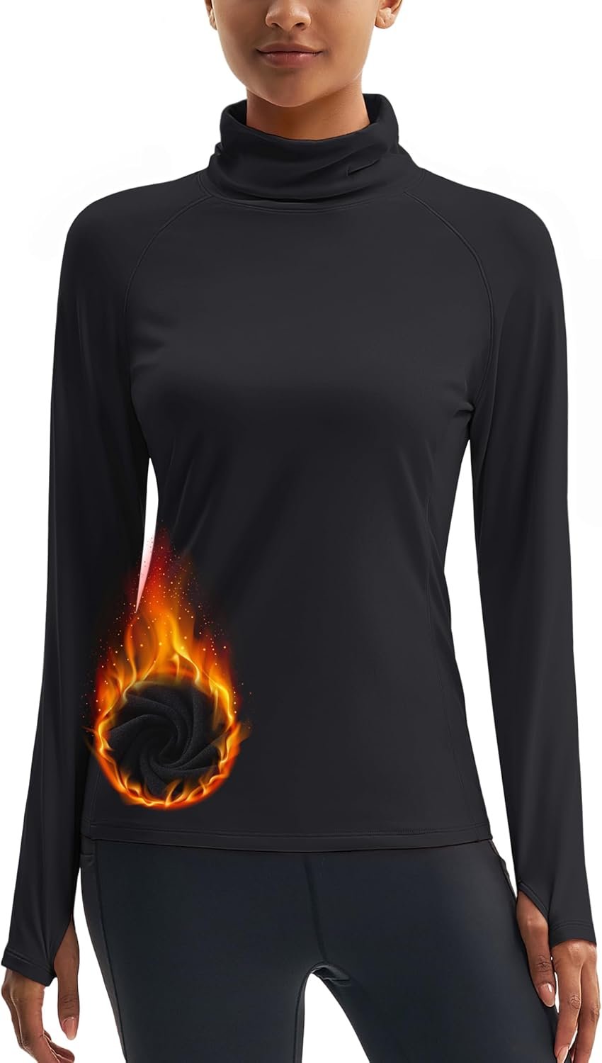 MAGCOMSEN Women’s Thermal Shirts Mock Turtleneck Long Sleeve Undershirt Fleece Base Layer Top with Thumb Holes